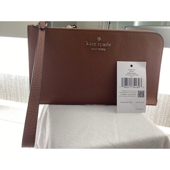 kate spade Handbags - KATE SPADE NWT, Lucy Pebble Leather, medium Zip Wristlet, Warm Ginger/Tan/Saddle